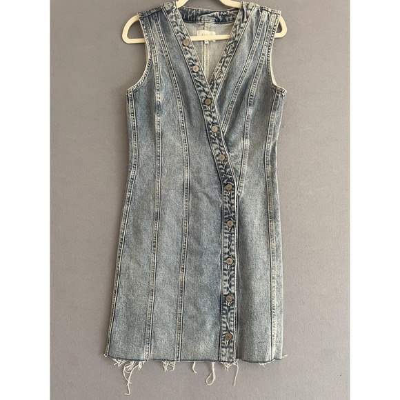 RAILS Women M Cascade Dress Strand Denim Frayed Hem Stretch Asymmetric‎ Button - Picture 3 of 13